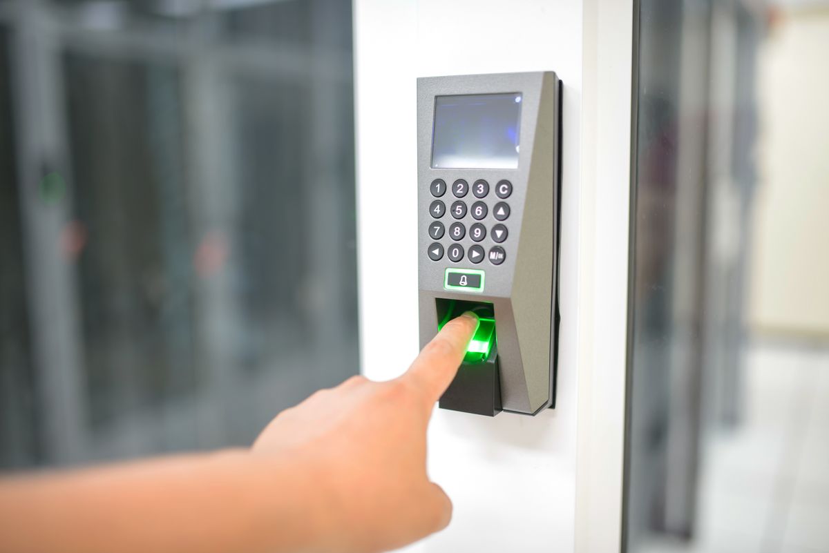 Access control done right closes the worst SaaS authentication mistakes — a fingerprint scanner at a secure door